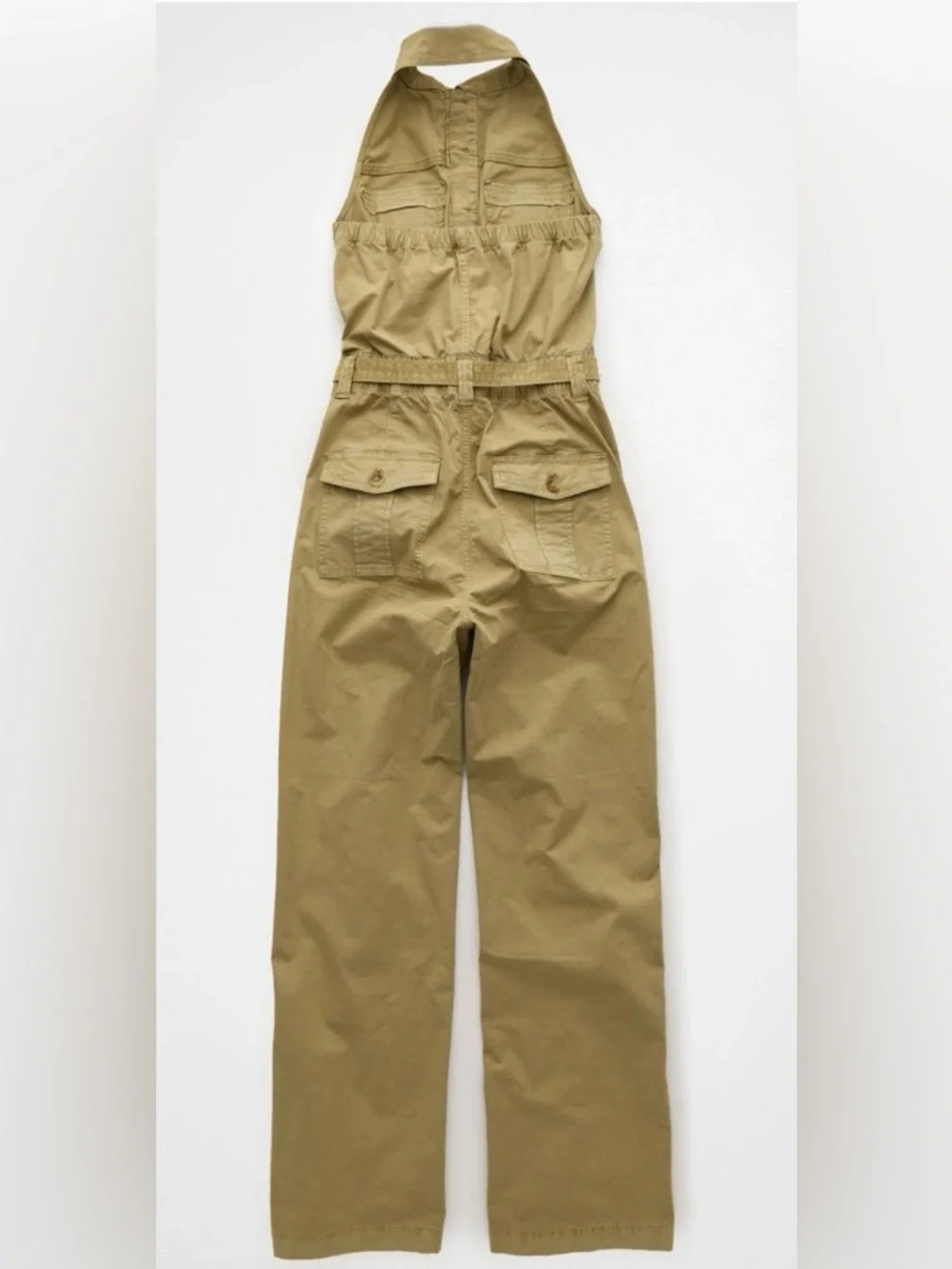 NWT American Eagle ($84.95) Collared Halter Jumpsuit in Olive XL - Picture 5 of 11